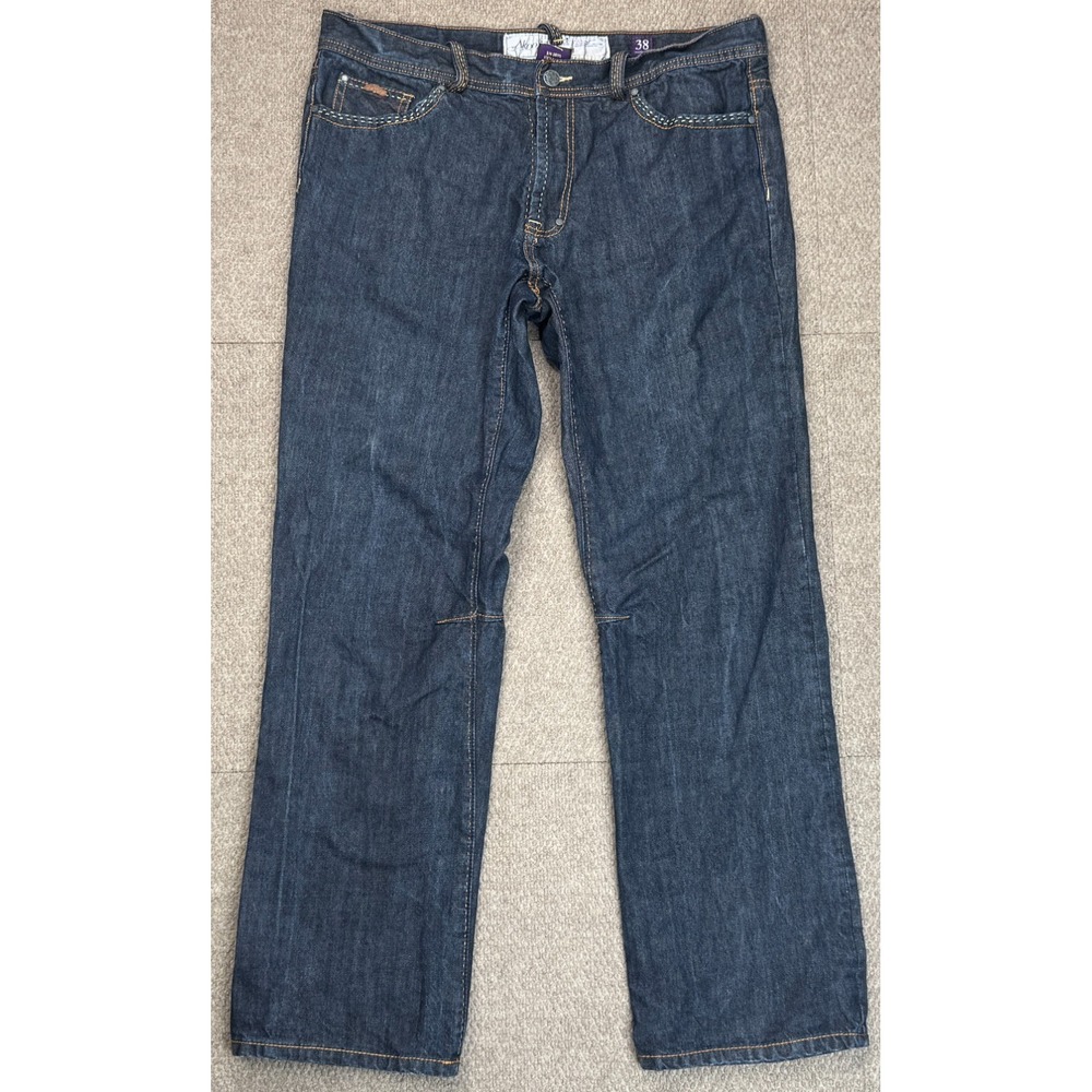 Akoo Men's Embroidered Wide Leg 5 Pocket Denim Jeans Size 38
